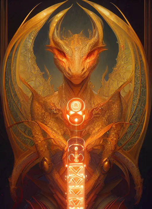 Prompt: symmetry!! portrait of a dragon, fantasy, glowing lights!! intricate, elegant, highly detailed, digital painting, artstation, concept art, smooth, sharp focus, illustration, art by artgerm and greg rutkowski and alphonse mucha