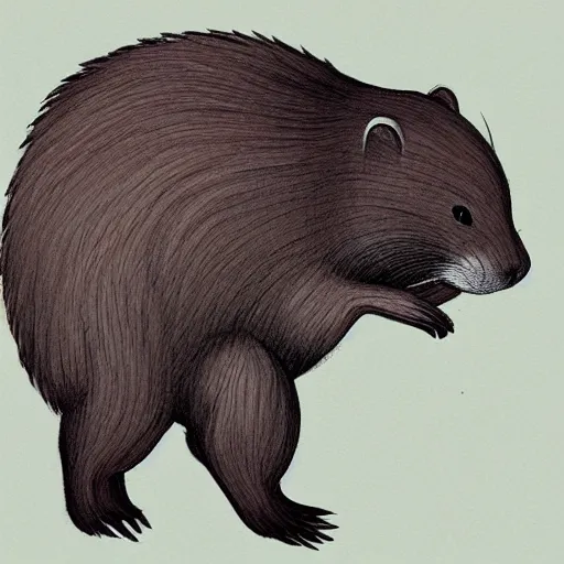 Image similar to a beaver full body in profile with a big tail and big front teeth, concept art