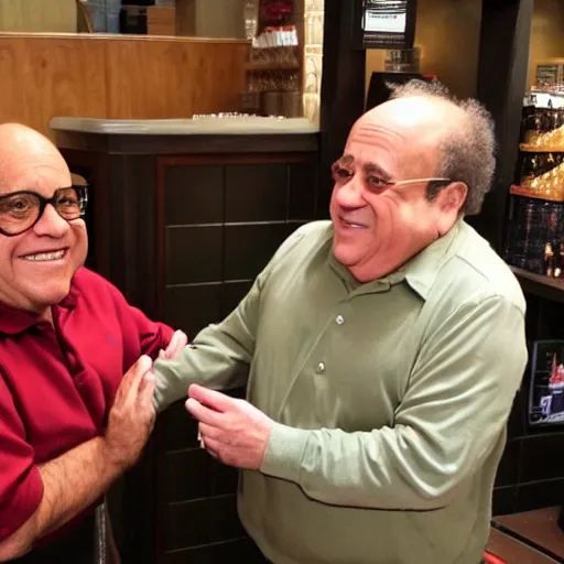 Image similar to Meeting DANNY DEVITO in the backrooms of Starbucks