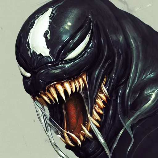 Prompt: Venom portrait by Marcus Whinney Artstation, highly detailed, photorealism, concept art, rpg portrait, cinematic lighting, high contrast, depth of field, futuristic art, golden ratio, rule of thirds, surrealism Unreal engine 5