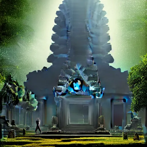 Prompt: a futuristic distopic angkor thom, photorealistic, bladerunner, dramatic lighting, highly detailed