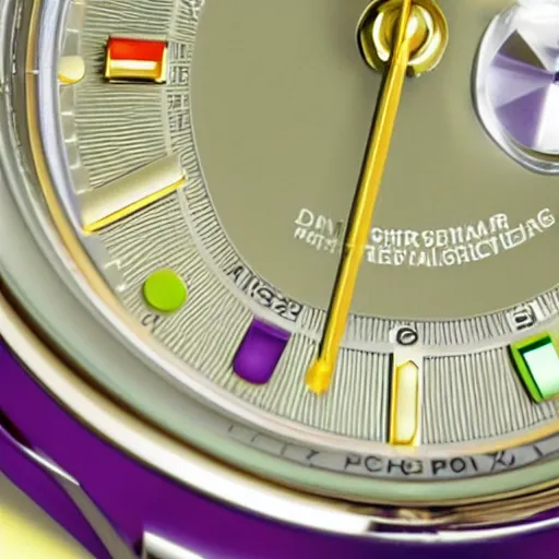 Image similar to Rolex Datejust made of colorful plastic by Fisher Price, close up, photo