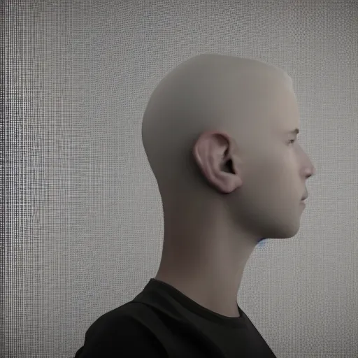 Image similar to a tv showing static in the shape of a human face, 3 d render, octane, ray tracing, ultra detailed, photorealistic, ultra high resolution, 8 k