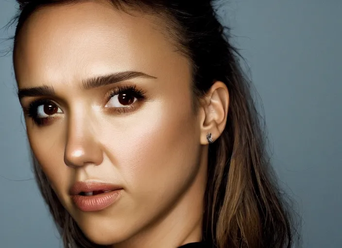 Image similar to a closeup, 4 5 mm, detailed photograph of half jessica alba half nathalie portman half scarlett johansson, beautiful low light, 4 5 mm, by franz lanting