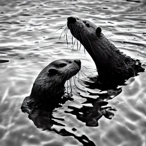 Prompt: “spooky photograph of otters holding hands in a pool in the style of Ansel Adams” n -6
