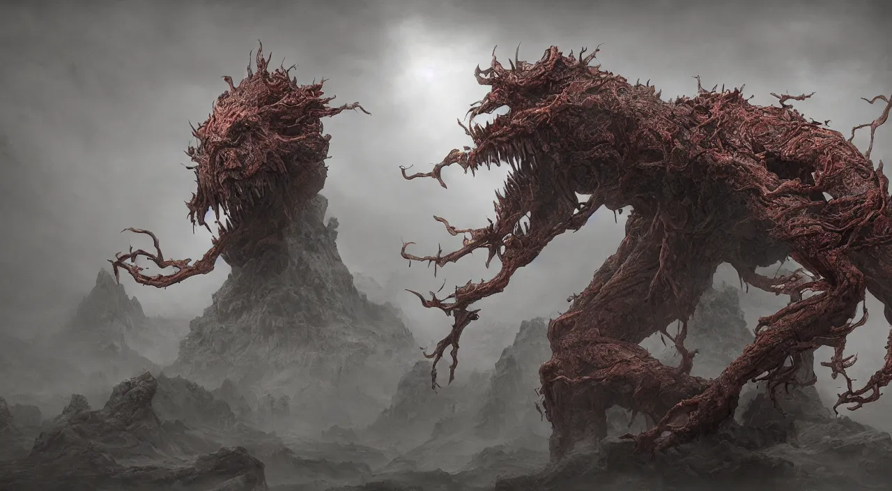 Image similar to a epic monster from chinese myth 山 海 经, 饕 餮, by zdzislaw beksinski, by josip csoor, portrait, photorealistic, volumetric lighting, horror, detailed, intricate, elden ring, raytrace, octane, cgscociety,