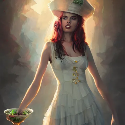 Image similar to realistic, full body portrait, skimpy dress, female mad hatter, by Jordan Grimmer and greg rutkowski, crisp lines and color,