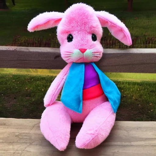 Image similar to plush stuffed animal bunny, fabric, marketing, bright, colorful, kids toy