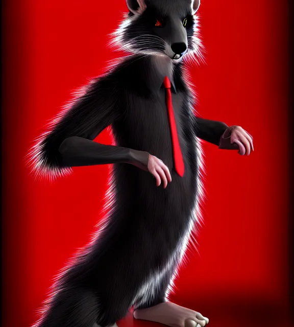 Image similar to furry - male - red - black - weasel - chaos theorist - fursona uhd ue 5 visual novel pc game expressions, photorealistic