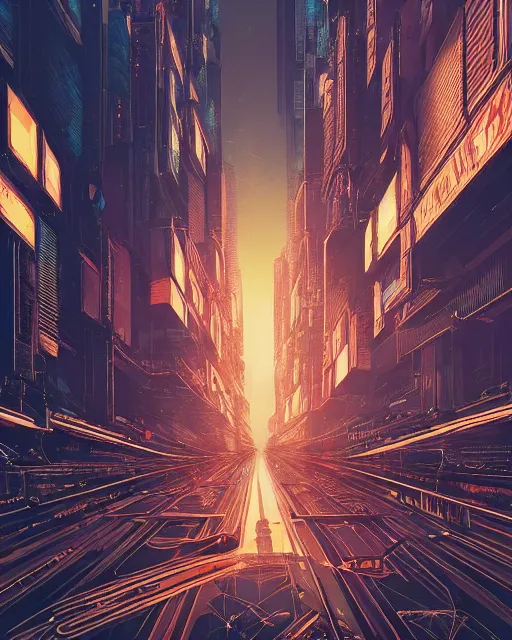 Image similar to beautiful painting of a cyberpunk paris inspired by phillipe stark, art by mike winkelmann, golden hour, illustration, highly detailed, simple, smooth and clean vector curves, no jagged lines, vector art, smooth, artstation