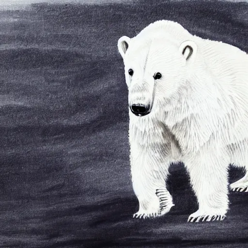 Prompt: a ink painting of a white polar bear by wu daozi, qiu ying,