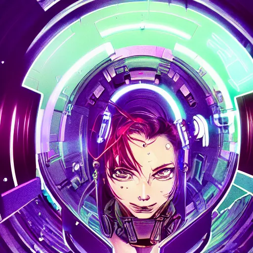 Prompt: 35mm macro shot of a aureole cyberpunk in a blend of manga-style art, augmented with vibrant composition and color, all filtered through a cybernetic lens, studio lighting, lit by flashing pixel light by Stanley Artgerm Lau, WLOP, Rossdraws, James Jean, Andrei Riabovitchev, Marc Simonetti, and Sakimichan, trending on artstation with a blend of manga-style art, augmented with vibrant composition and color, all filtered through a cybernetic lens, studio lighting, lit by flashing pixel light, cinematic lightning, medium shot, mid-shot, highly detailed, trending on artstation, Unreal Engine 4k, cinematic wallpaper