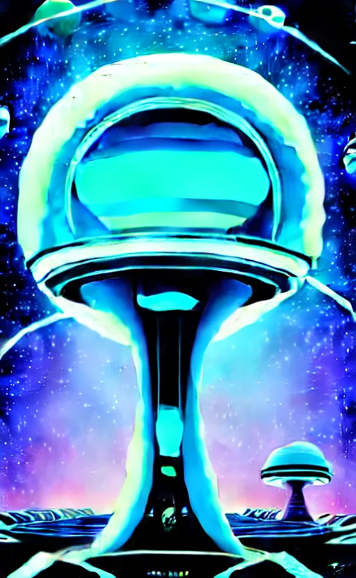 Image similar to trippy space alien mushrooms planet from the movie tron, wide angle shot, white background, vector art, illustration by frank frazetta