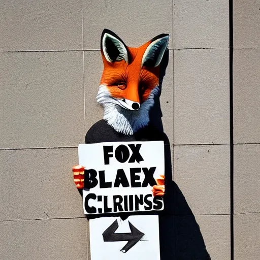 Image similar to a fox holding up a blank sign by tom cross