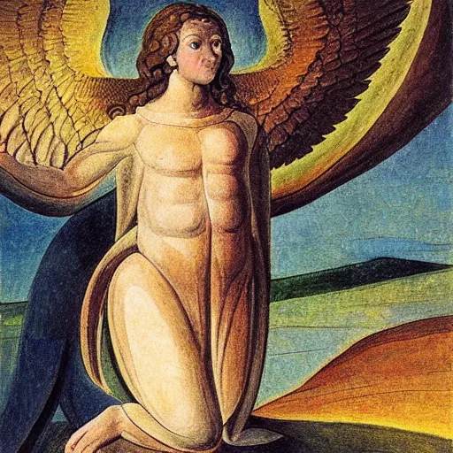 Image similar to biblical angel of ducks, by jean deville, by william blake, oil on canvas