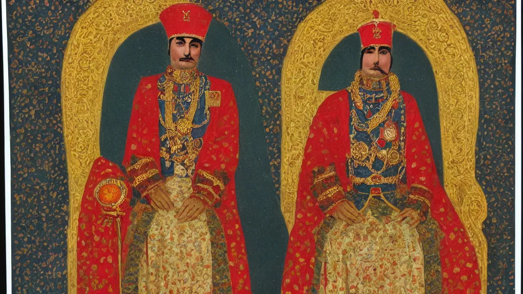 Prompt: qajar artwork of a king