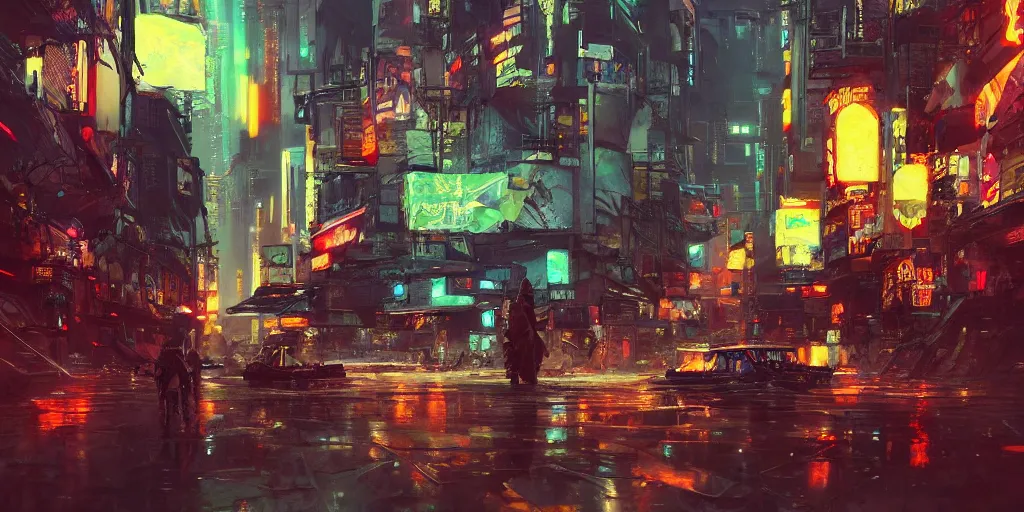 Image similar to concept art of a cyberpunk obon festival, grimy, gritty, blade runner 2 0 4 9, trending on artstation, award winning painting, cgi, art by john berkey and anton fadeev and john howe and simon stalenhag and greg rutkowski