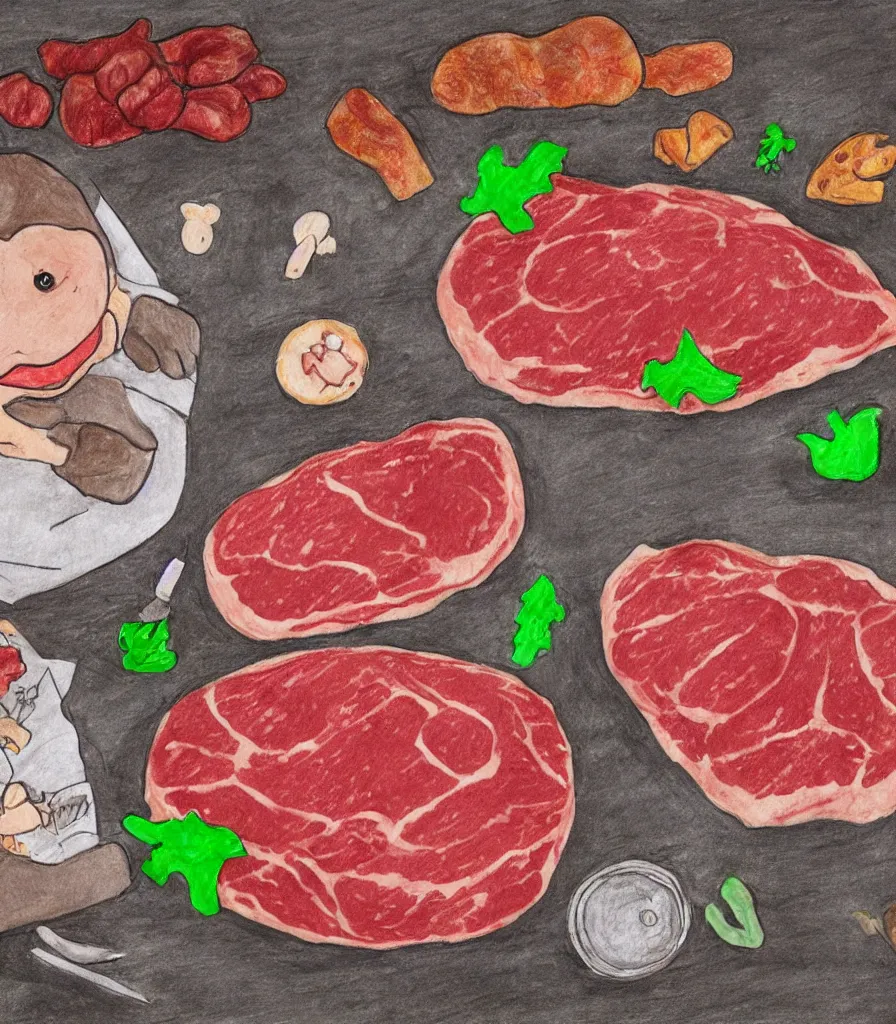 Prompt: kid drawing of meat