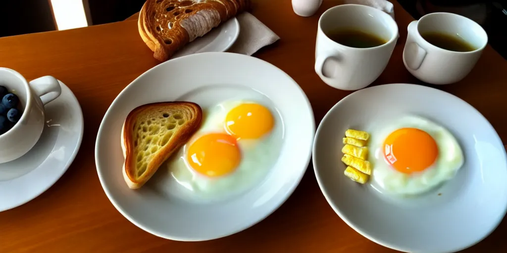 Image similar to photo of breakfast, close - up, low saturation, diffuse light