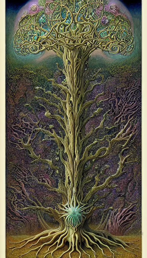 Image similar to tree of life by roger dean and andrew ferez, art forms of nature by ernst haeckel, divine chaos engine, symbolist, visionary, art nouveau, botanical fractal structures, organic, detailed, realistic, surreality