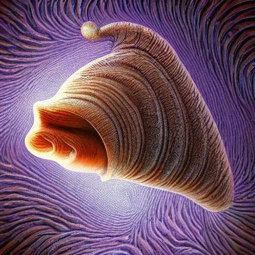 Image similar to fantasy art hyper realistic ai created interesting bizarre subconscious of a slug with fractal vignette edge fantastic art award winning best ultra detailed magnificent