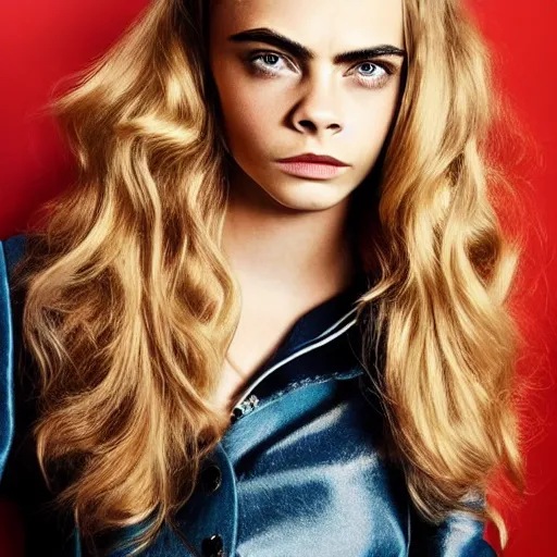 Prompt: photo of a gorgeous 20-year-old Cara Delevingne femme fatale waves hairstyle by Mario Testino, detailed, head shot, award winning, Sony a7R -