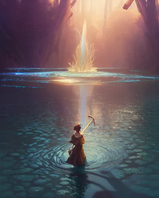 Image similar to highly detailed vfx portrait of a mage casting a water spell, unreal engine, greg rutkowski, loish, rhads, beeple, makoto shinkai and lois van baarle, ilya kuvshinov, rossdraws, tom bagshaw, alphonse mucha, global illumination, detailed and intricate environment