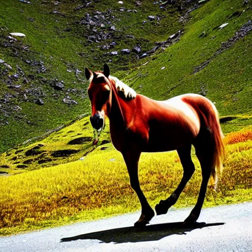 Image similar to horse on bicycle in the mountains