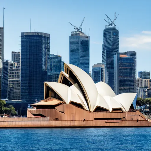 Prompt: a photo of the sydney opera house and the statue of liberty standing next to each other, high quality, 4 k, handheld, photorealistic