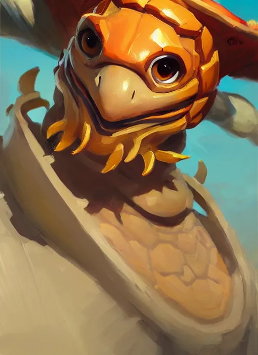 Image similar to Greg Manchess portrait painting of an anthropomorphic sea turtle character from league of legends, full shot, asymmetrical, splashscreen, Organic Painting, sunny day, Matte Painting, bold shapes, hard edges, cybernetic, street art, trending on artstation, by Huang Guangjian and Gil Elvgren and Sachin Teng