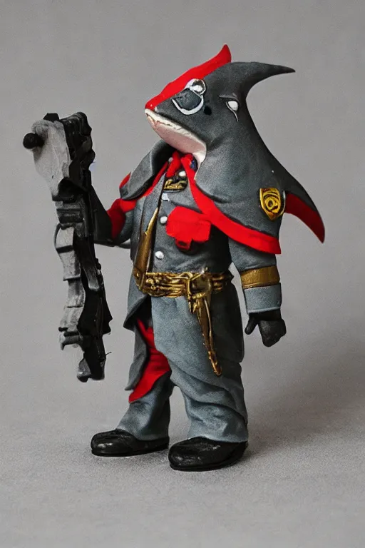 Prompt: Blåhaj shark in a commisar outfit