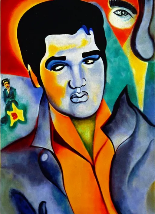 Image similar to oil painting of elvis presley by chagall