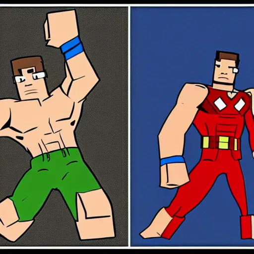 Image similar to comically buff minecraft steve fighting hank hill art 4 k marvel deviantart artstation dynamic pose