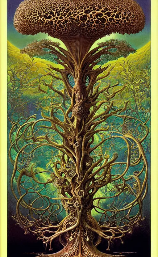 Image similar to tree of life by roger dean and andrew ferez, art forms of nature by ernst haeckel, divine chaos engine, symbolist, visionary, art nouveau, botanical fractal structures, organic, detailed, realistic, surreality