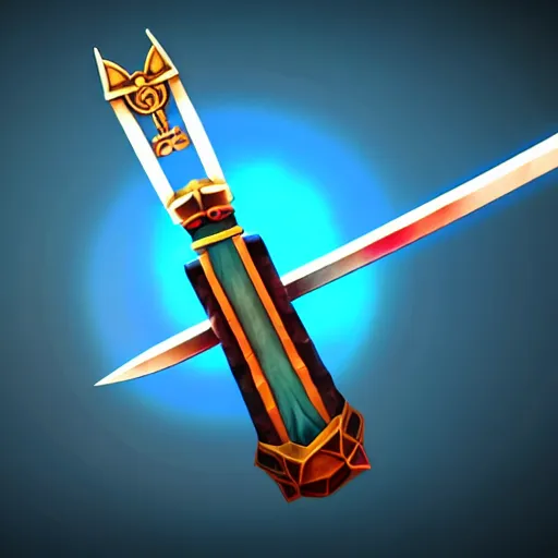 Image similar to sword of ancient civilization, magical power, 3 d, one object, low poly, lightning, mobile game, cute, illustration, d & d, twilight ray