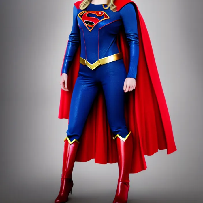 Prompt: professional full length photograph of elizabeth olsen as supergirl. Extremely detailed. 8k