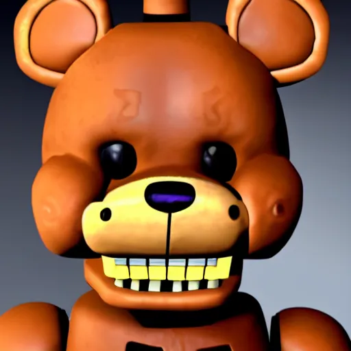 Prompt: freddy fazbear from five nights at freddy's looking straight at a camera with a blank stare ( high detailed, great quality, creepy and unsettling, found footage )