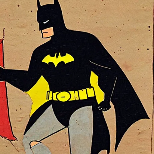 Prompt: batman anatomy, Color illustration on an ancient papyrus manuscript, 33 BC