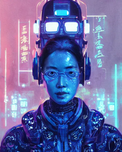 Prompt: detailed portrait Dr. Catherine Chun , cyberpunk futuristic neon, reflective deep blue coats, decorated with traditional chinese ornaments, underwater station Pathos behind by Ismail inceoglu dragan bibin hans thoma greg rutkowski Alexandros Pyromallis Nekro Rene Maritte Illustrated, Perfect face, fine details, realistic shaded, fine-face, pretty face