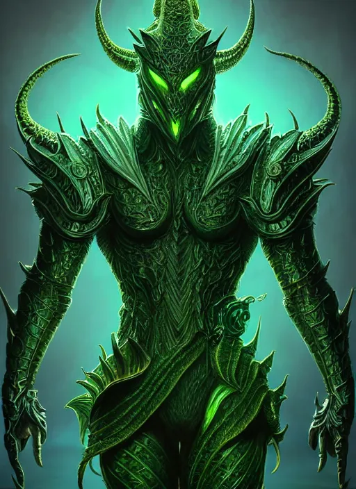 Prompt: muscular and tall green ghostly fire humanoid dragon!!!! draconian!! intricate ornate iridescent heavy armor!! character concept art, sharp focus, octane render! unreal engine 5! highly rendered!! trending on artstation!! detailed linework!! illustration by artgerm, wlop, and chie yoshii