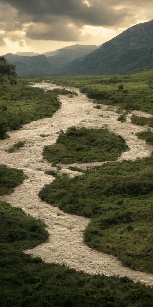 Image similar to extra wide view. Paradise. Heaven. River. Honey river. Milk river. Epic composition. Realistic cinematography. Hyper-detailed. 8k