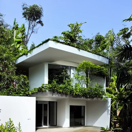 Prompt: a modern house in the jungle