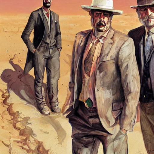 Prompt: dapper men in a desert, by jon foster