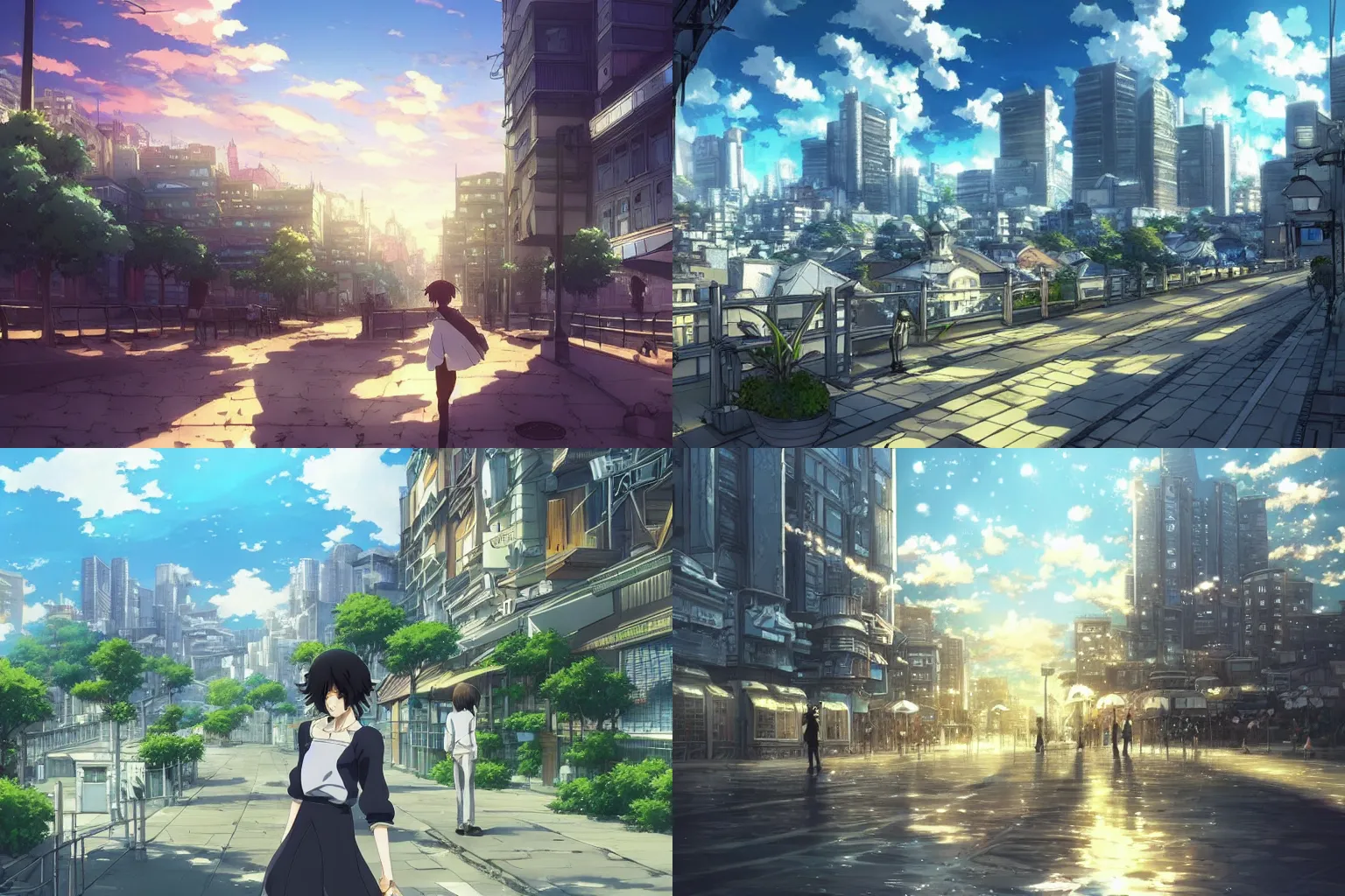 Prompt: infinitely detailed beautiful! city bright daylight background dreamy!, anime by shinkai makoto, highly detailed, lonely scenery yet peaceful!!, atmospheric, ambient lighting!