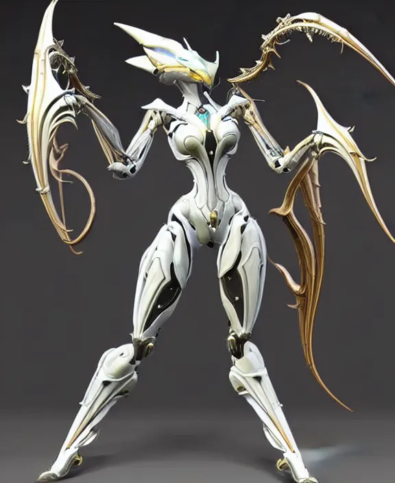 Image similar to extremely detailed front shot, low shot, of a beautiful elegant saryn warframe, that's a giant beautiful stunning anthropomorphic robot female dragon with metal cat ears, posing elegantly, detailed sharp robot dragon paws for feet, thick smooth warframe legs, streamlined white armor, long elegant tail, two arms, two legs, long tail, detailed warframe fanart, destiny fanart, high quality digital art, giantess art, furry art, realistic digital art, warframe art, Destiny art, furaffinity, DeviantArt, artstation, 8k HD, octane render