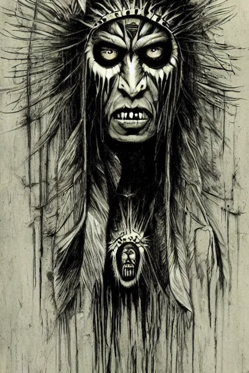 Image similar to mad native american skinwalker artwork by ben templesmith