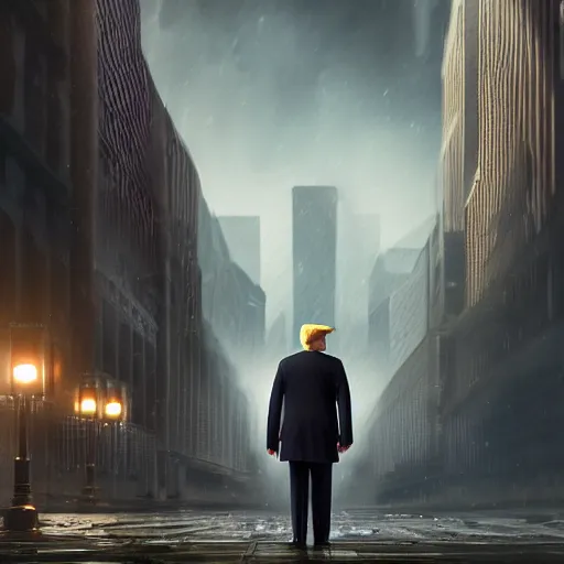 Image similar to donald trump, dramatic lighting, cinematic, establishing shot, extremely high detail, foto realistic, cinematic lighting, post processed, concept art, high details, cinematic, 8k resolution, beautiful detailed, photorealistic, digital painting, artstation, concept art, smooth, sharp focus, artstation trending, octane render, unreal engine