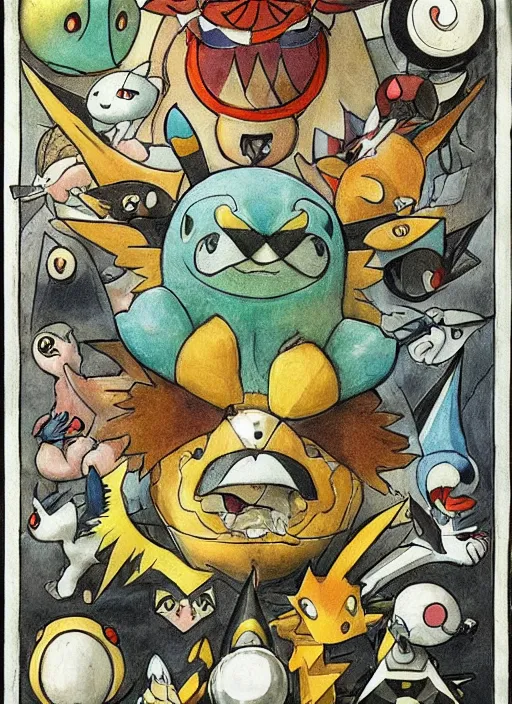 Image similar to a pokemon designed by hieronymus bosch, in the style of Pokemon official artwork, sharp details