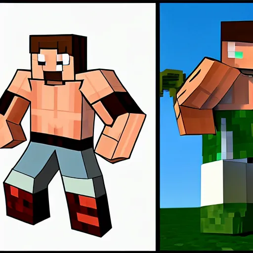 Prompt: comically buff minecraft steve fighting hank hill art 4 k marvel deviantart artstation dynamic pose