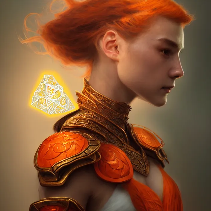 Prompt: head and shoulders portrait of a d & d ranger with her porcelain armor, chinese kangxi orange and white, volumetric lighting, fantasy, intricate, elegant, lifelike, photorealistic, artstation, concept art, sharp focus, by john collier and albert aublet and krenz cushart and artem demura and alphonse mucha